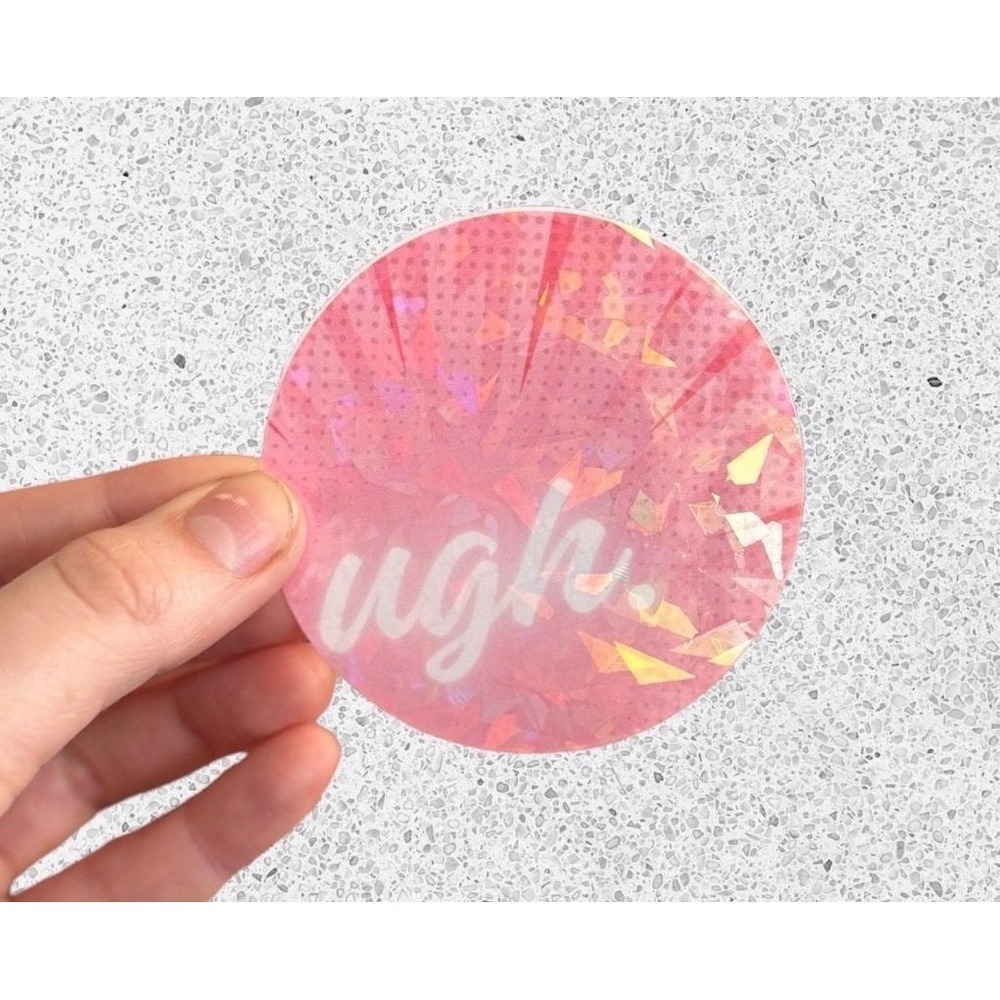 Pink Holographic Ugh Sticker Prismatic Sunburst Decal Round Sassy Accessory